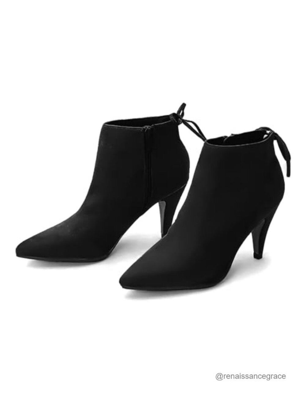 Pointed Toe Kitten Heel Ankle Booties Faux Leather Side Zip Bowtie Dress Boots